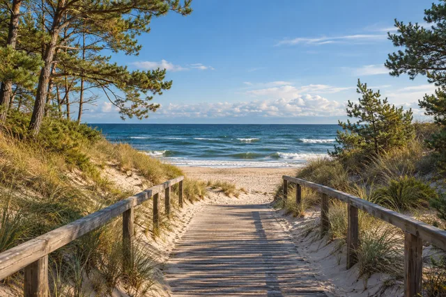 Ilustracja AI do poradnika: Łazy — plaża, przyroda i spokojniejszy plan wycieczki